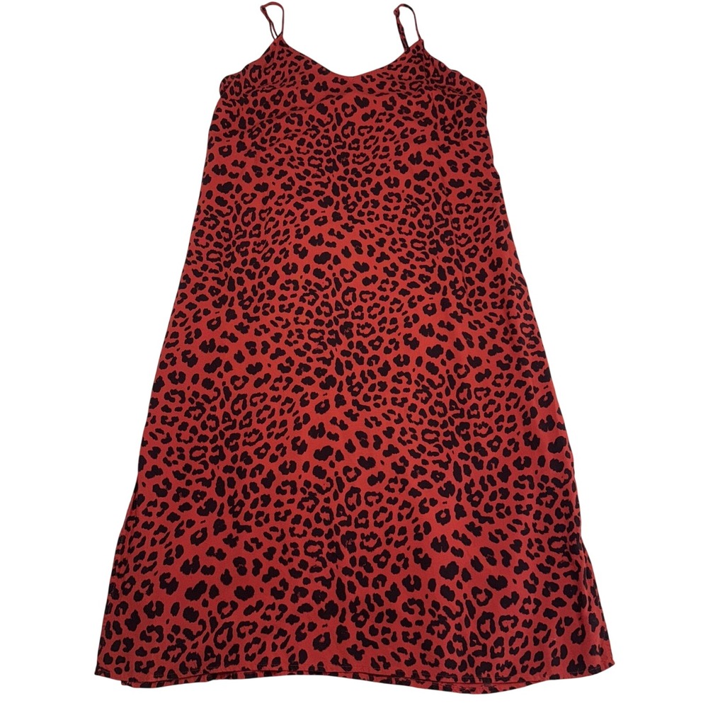 Arizona Jean Co Red Leopard Print Cami Midi Dress Rayon Large Adjustable Straps